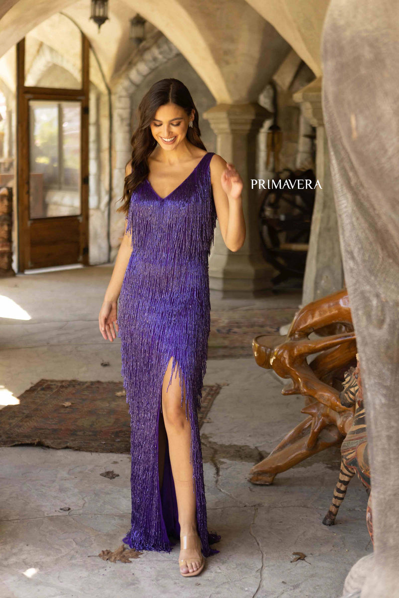 Beaded V-Neck Prom Dress By Primavera Couture -3919