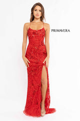 Scoop Neck High Slit Gown By Primavera Couture -3931