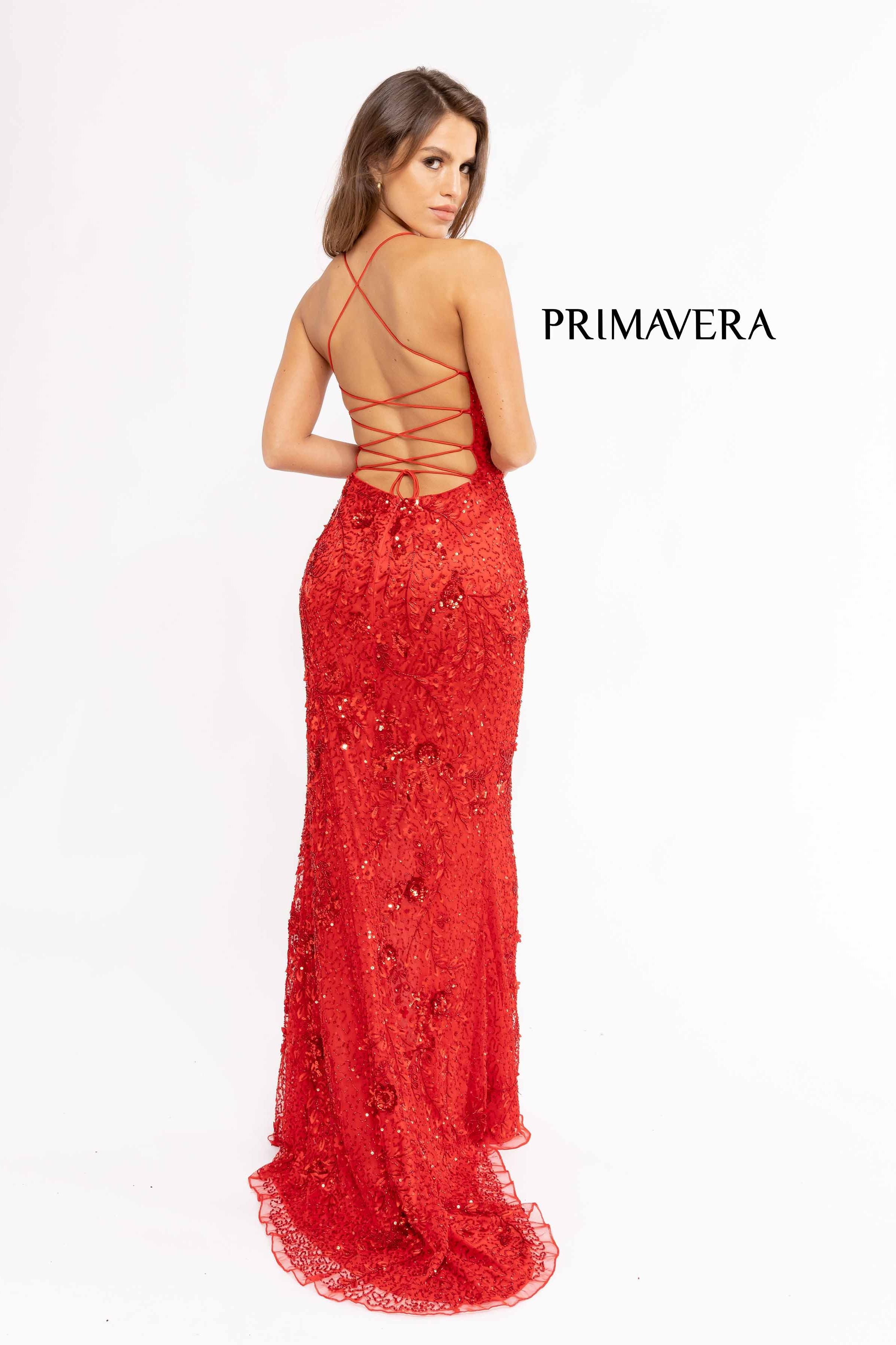 Scoop Neck High Slit Gown By Primavera Couture -3931