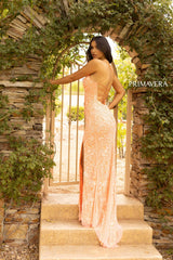 Scoop Neck High Slit Gown By Primavera Couture -3931