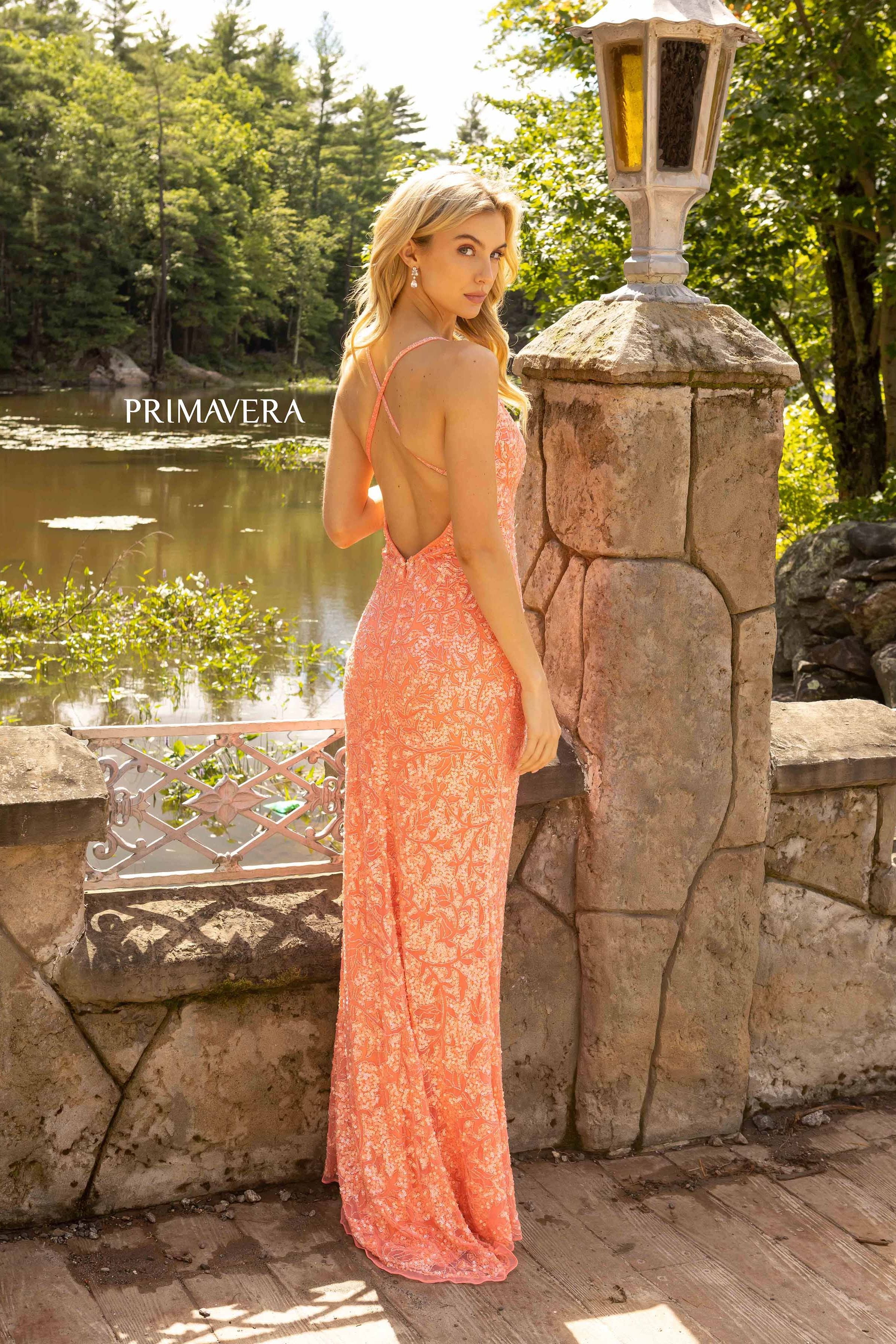 Beaded V-Neck Prom Gown By Primavera Couture -3938
