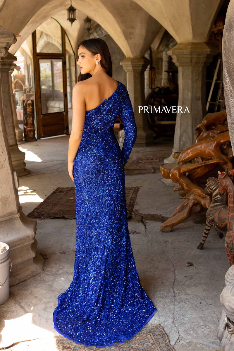 Sequin One Sleeved Gown By Primavera Couture -3942