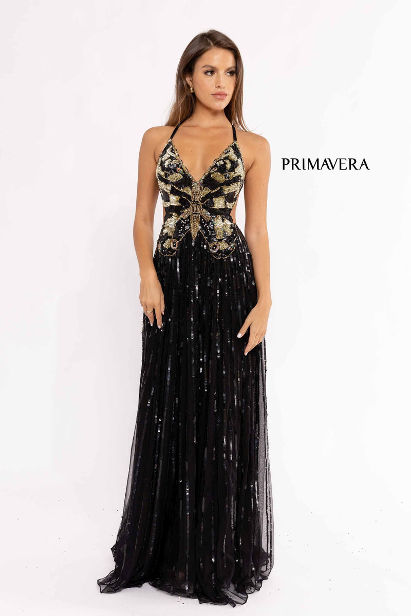 Beaded Butterfly A-Line Prom Gown By Primavera Couture -3957