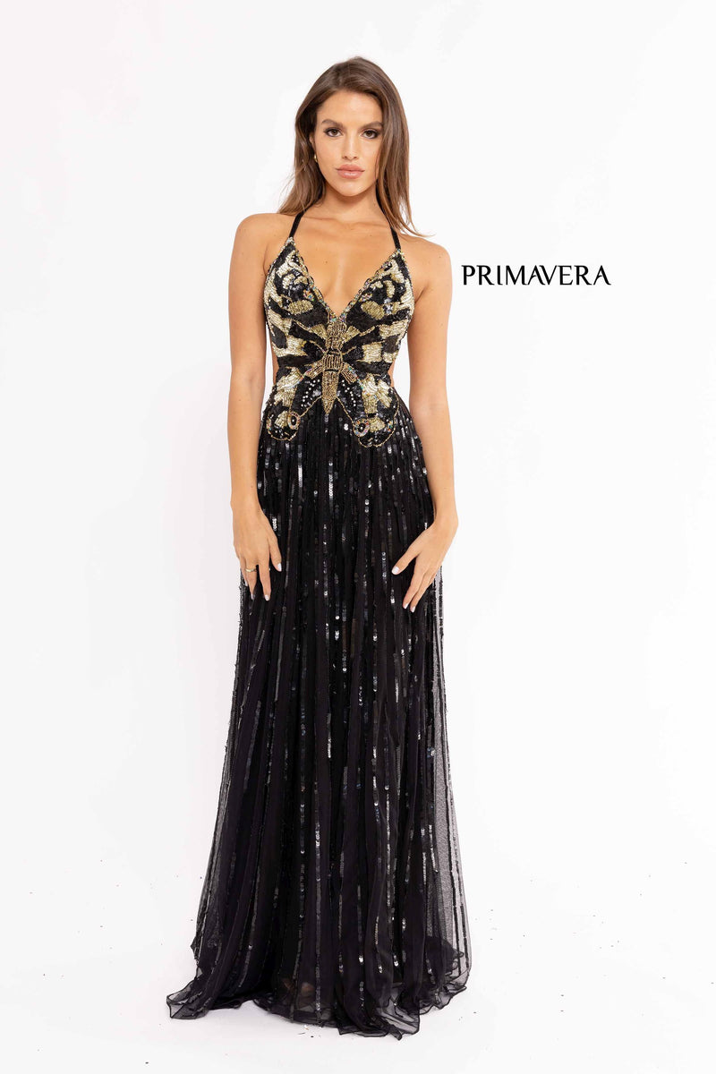 Beaded Butterfly A-Line Prom Gown By Primavera Couture -3957