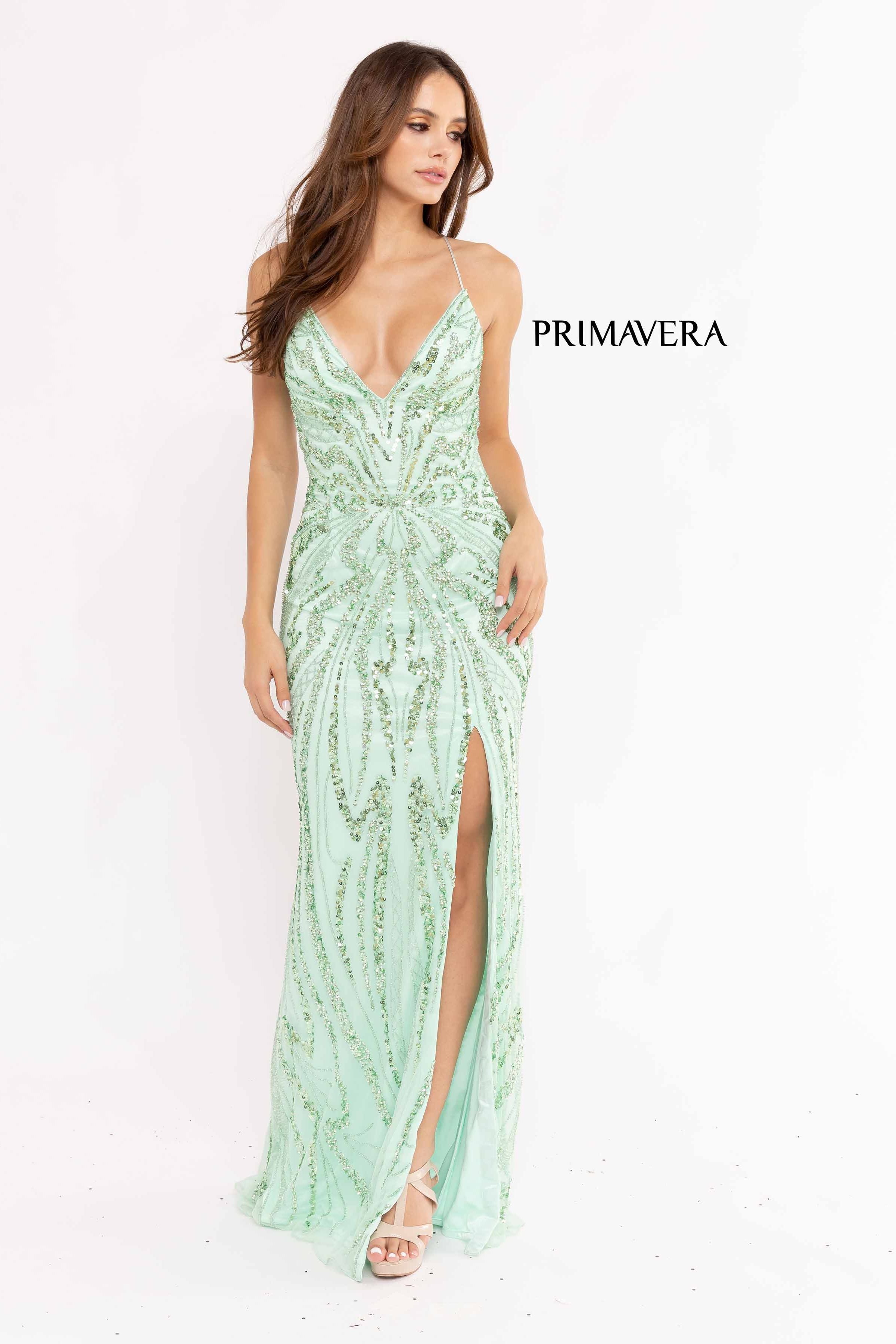 V-Neck Beaded Prom Dress By Primavera Couture -3958