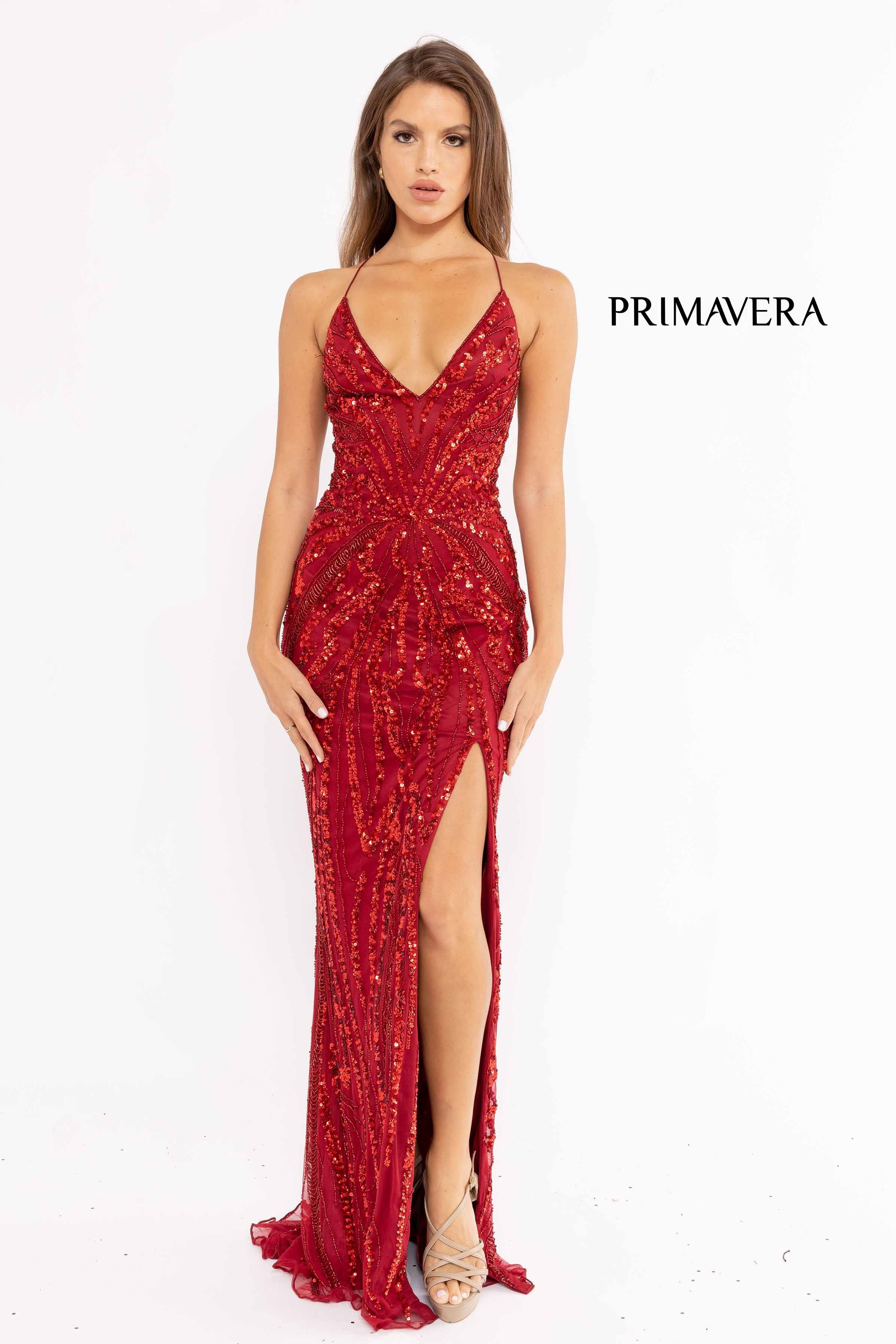 V-Neck Beaded Prom Dress By Primavera Couture -3958