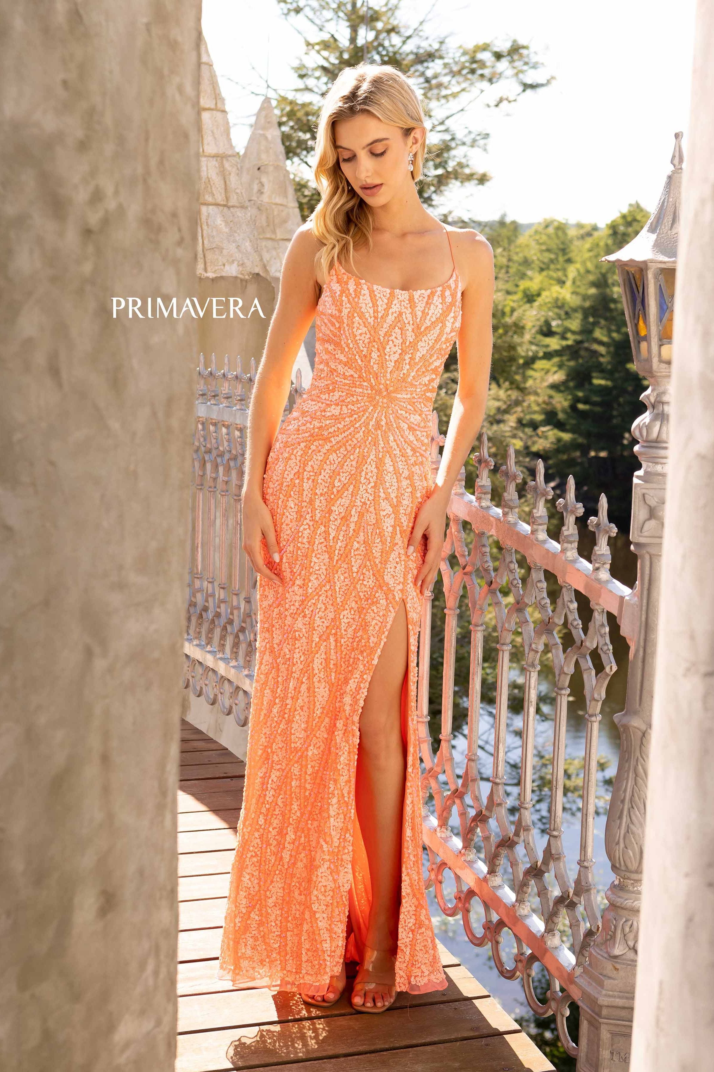 Scoop Neck Beaded Gown By Primavera Couture -3959