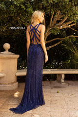 V Neck Embellished Strappy Long Gown By Primavera Couture -3969