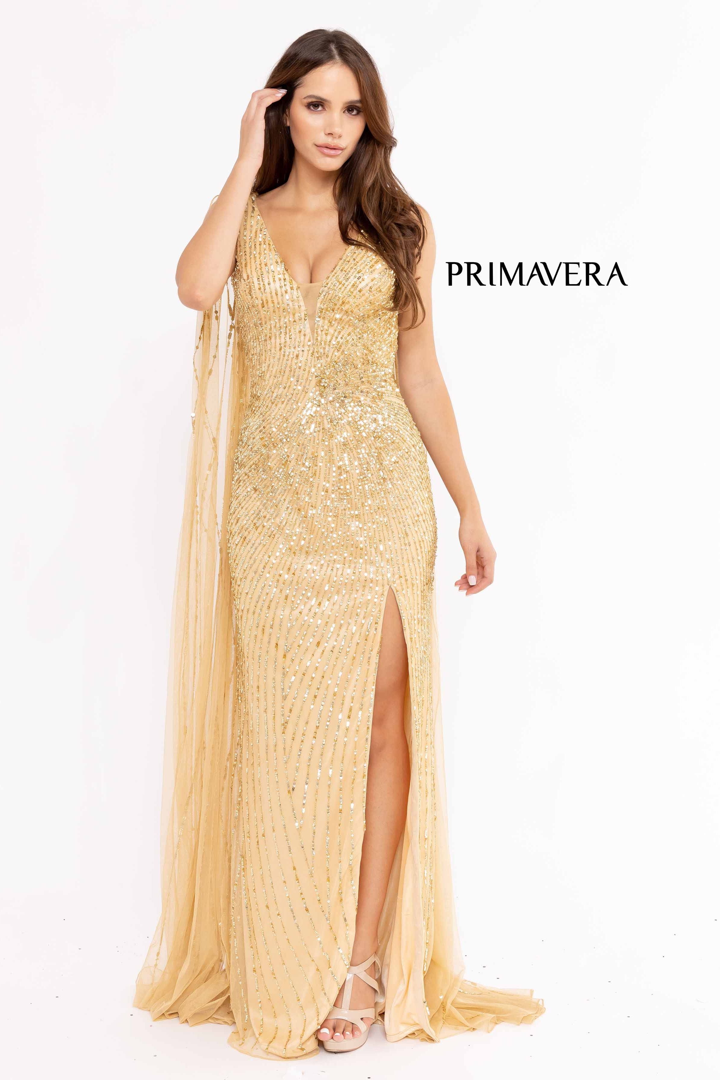 Sequined Prom Gown With Cape By Primavera Couture -3971