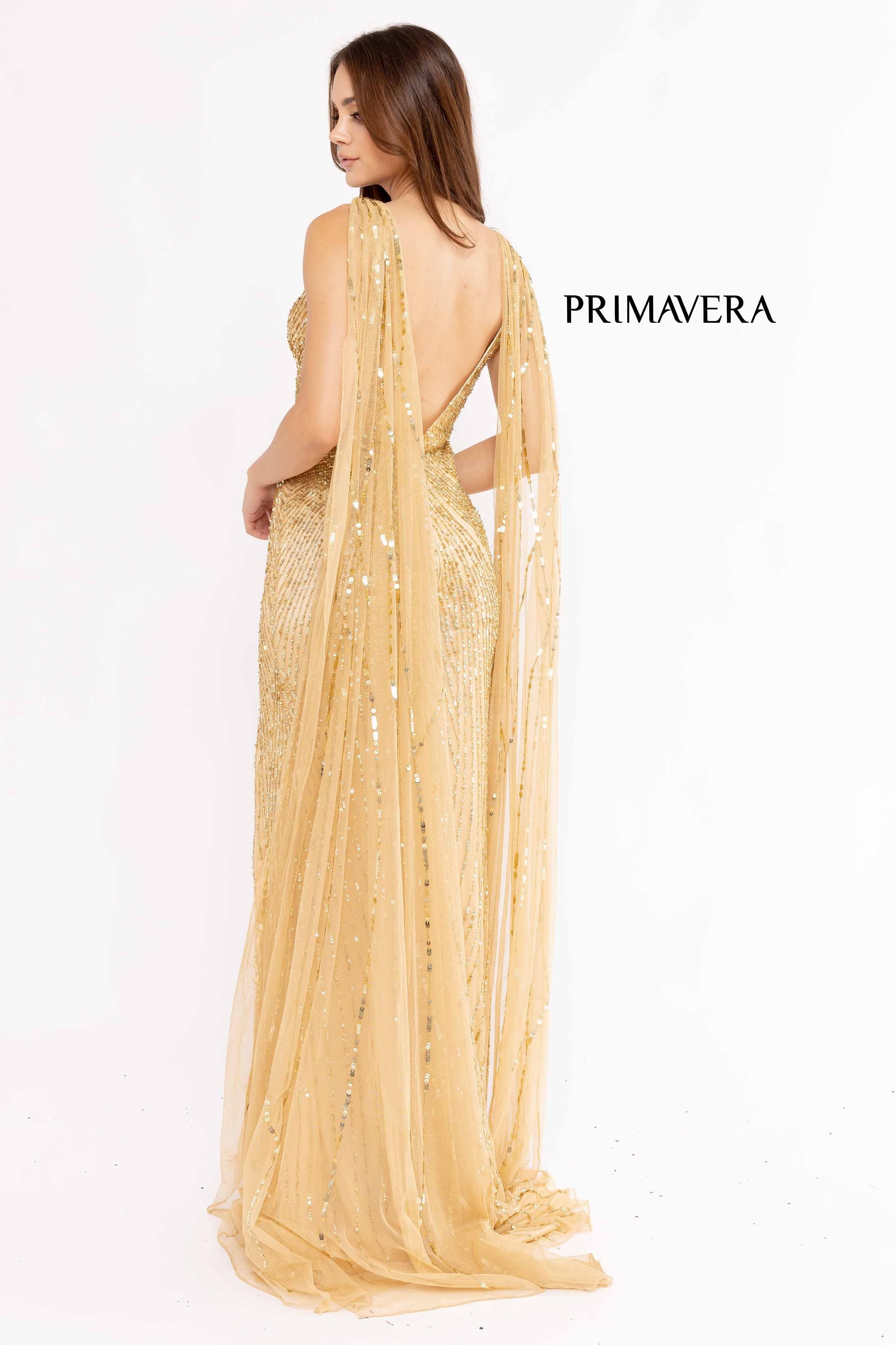 Sequined Prom Gown With Cape By Primavera Couture -3971