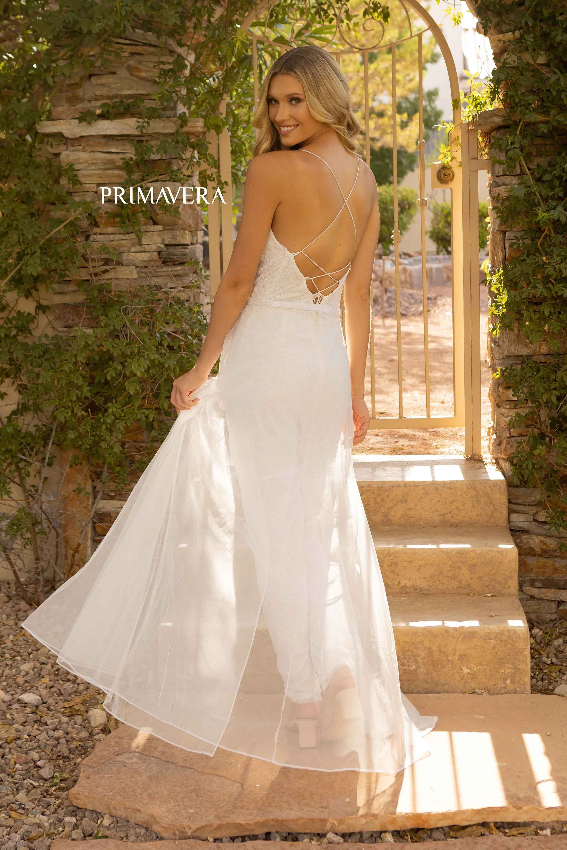 Open Strappy Back Beaded Jumpsuit By Primavera Couture -3973