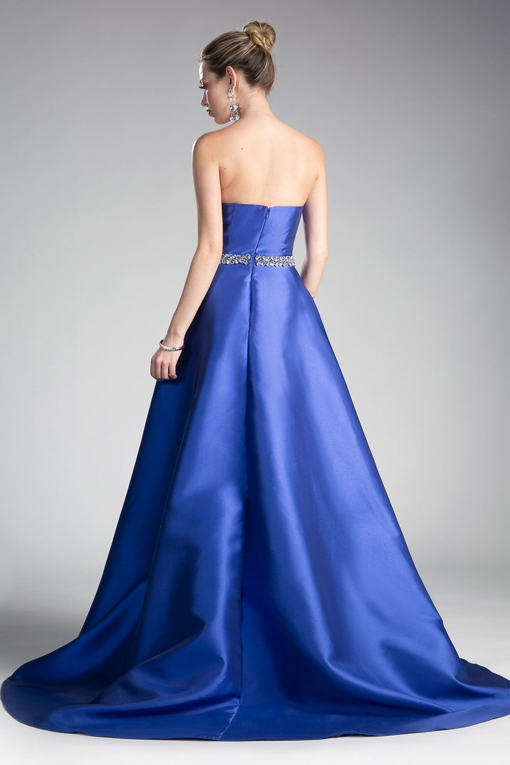 Strapless Mikado Fitted Gown With Overskirt And Beaded Belt by Cinderella Divine -455