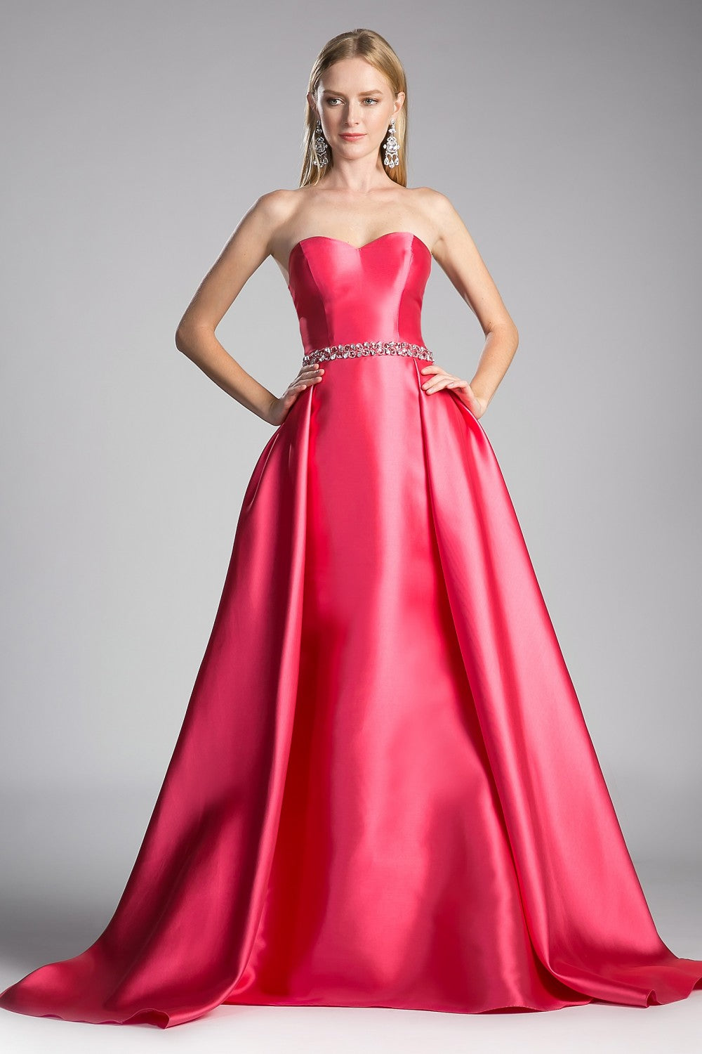 Strapless Mikado Fitted Gown With Overskirt And Beaded Belt by Cinderella Divine -455