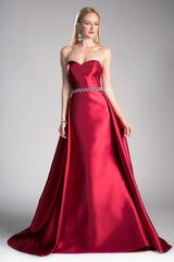 Strapless Mikado Fitted Gown With Overskirt And Beaded Belt by Cinderella Divine -455