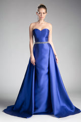 Strapless Mikado Fitted Gown With Overskirt And Beaded Belt by Cinderella Divine -455