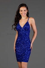 Beaded Adjustable Straps Sequined Dress By SCALA -48782