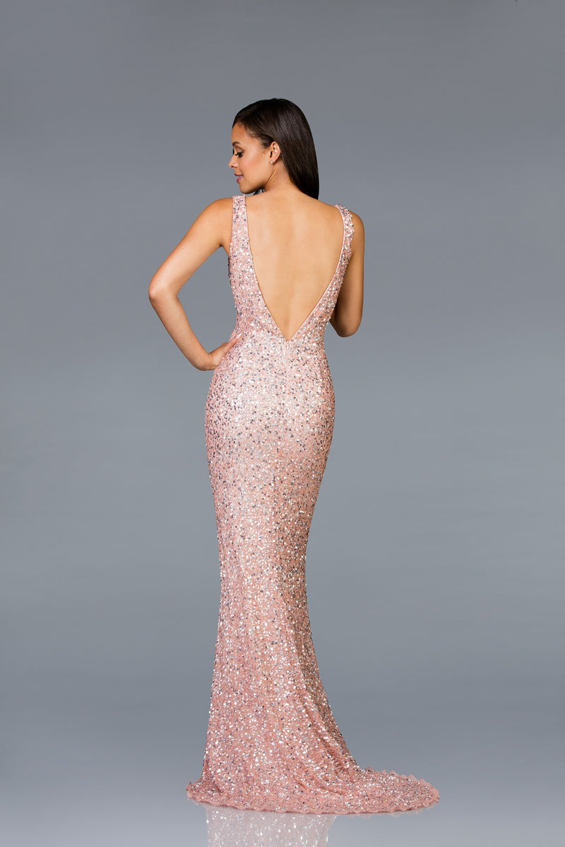 Sequined V-Neck Sheath Dress By SCALA -48883