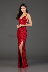 V Neck Sequin Sheath Gown By SCALA -48932