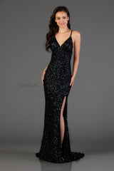 Sequined Backless Sheath Dress By SCALA -48938