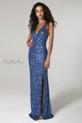 V-Neckline With A Cross Open Back Dress By SCALA -48949