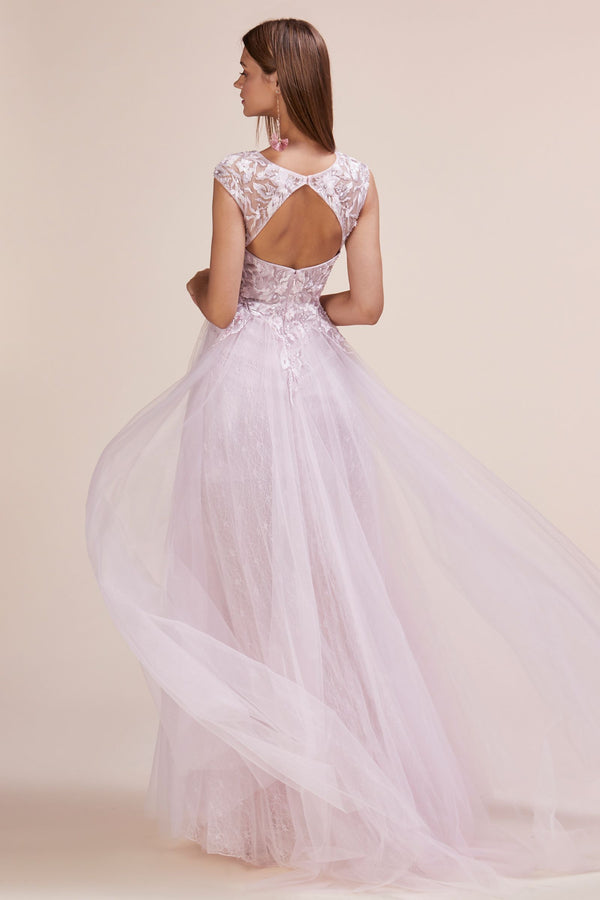 MyFashion.com - SMALL CAP SLEEVED LACE A-LINE GOWN WITH A GATHERED TULLE SKIRT(A0687) - Andrea&Leo promdress eveningdress fashion partydress weddingdress 
 gown homecoming promgown weddinggown 