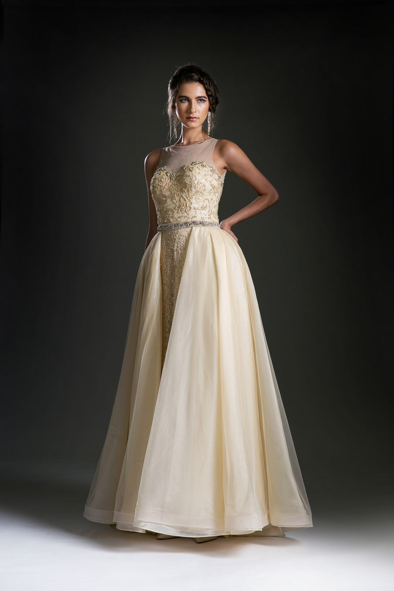 Glamorous Sleeveless Gown With Overskirt By Cinderella Divine -5265