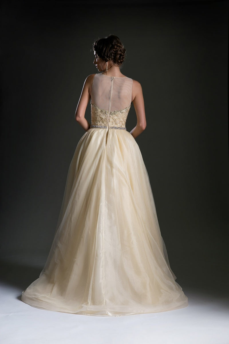 Glamorous Sleeveless Gown With Overskirt By Cinderella Divine -5265