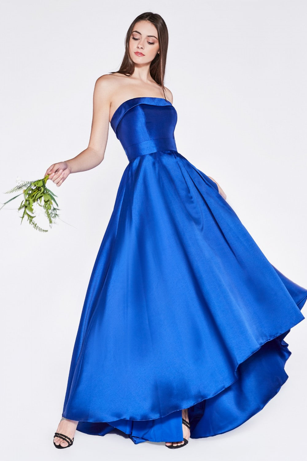 Strapless Mikado Gown With High Low Hem And Straight Neckline by Cinderella Divine -5277