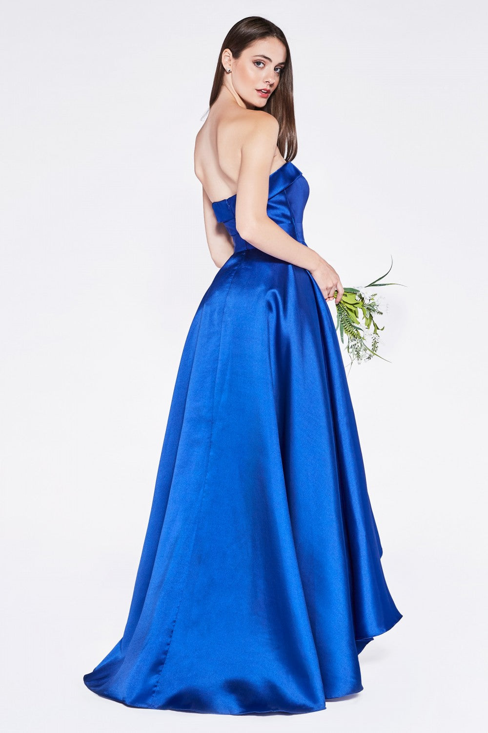 Strapless Mikado Gown With High Low Hem And Straight Neckline by Cinderella Divine -5277