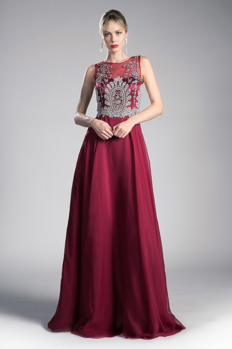 Long Lace Applique Illusion Dress by Cinderella Divine -56
