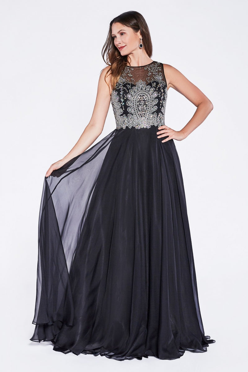 Long Lace Applique Illusion Dress by Cinderella Divine -56