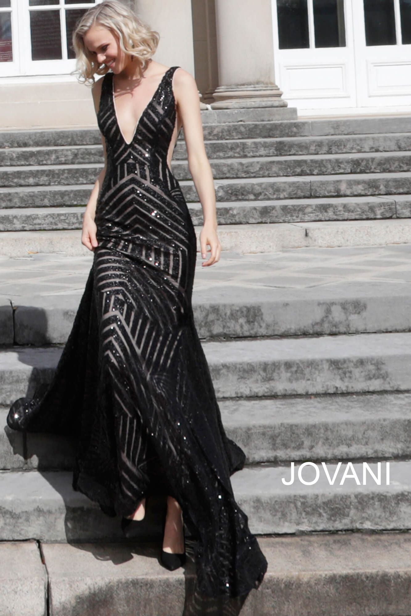 Embellished Low V Prom Dress By Jovani -59762