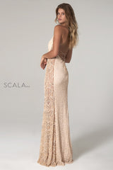 V Neck Sequined Fitted Long Dress By SCALA -60096