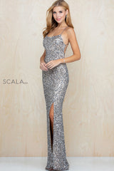 Long Sequined Column Dress By SCALA -60100