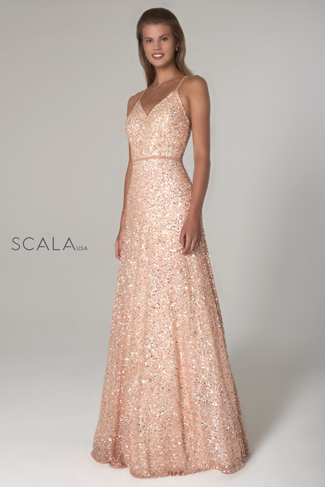 Embellished V-Neck A-Line Dress By SCALA -60109