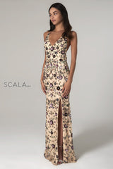 Floral V Neck Column Dress By Scala -60129