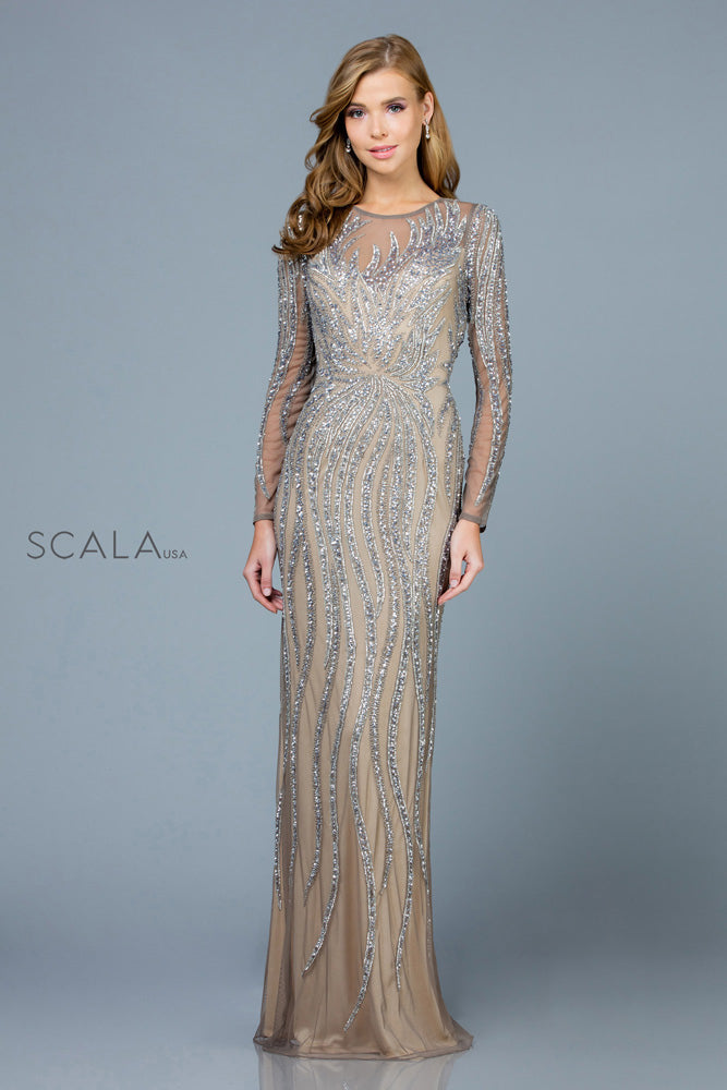 Full Sleeves Long Sheath Dress By SCALA -60189