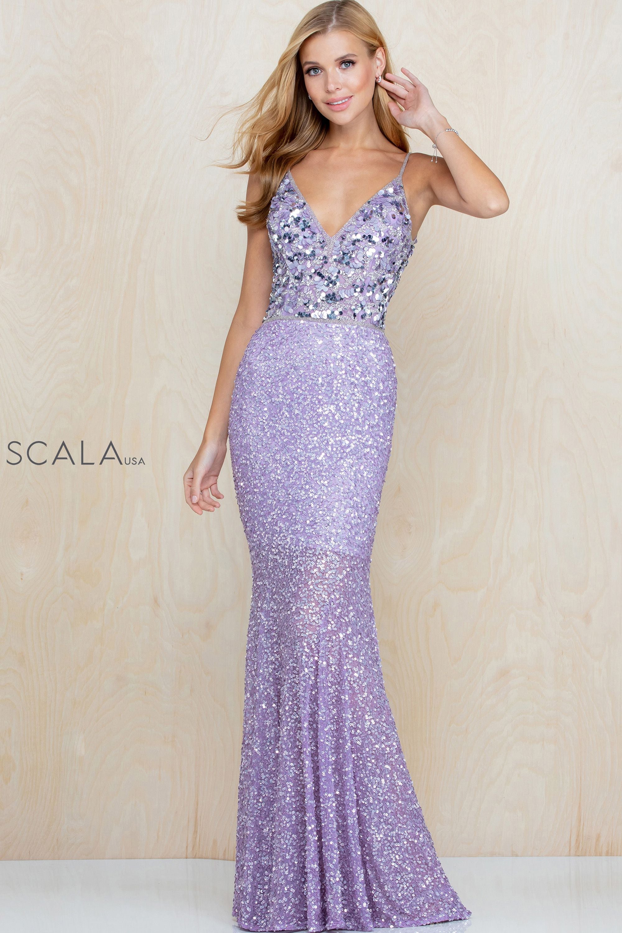 V Neck Beaded Trumpet Dress By SCALA -60217