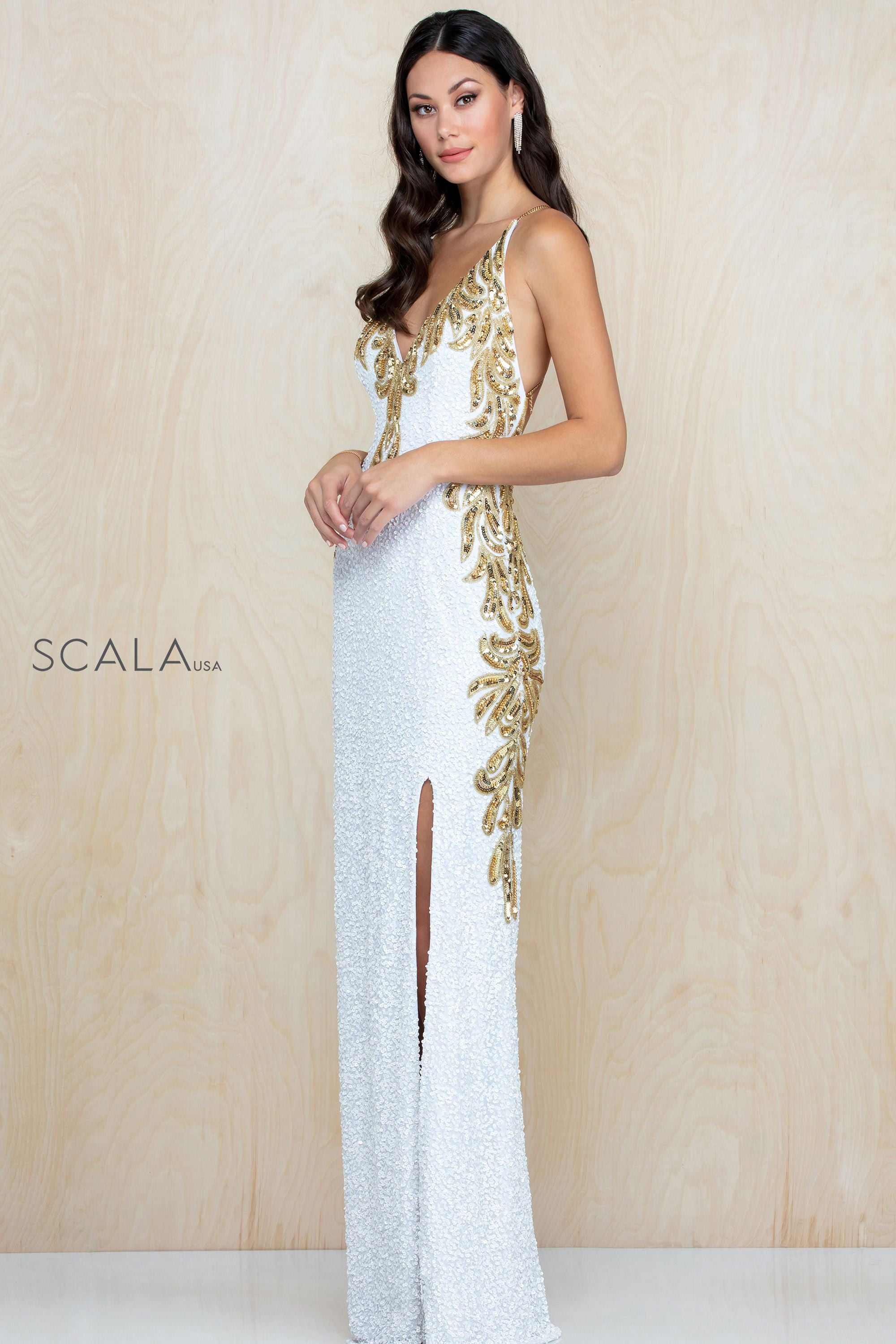 V-Neck  Sequin Long Dress By Scala -60225