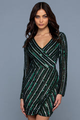 Long Sleeves Sequin Short Dress By SCALA -60235