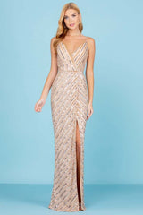 Sleeveless Sequin V Neck Gown By Scala -60258