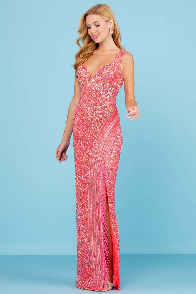 Sweetheart Neckline High Slit Gown By SCALA -60259