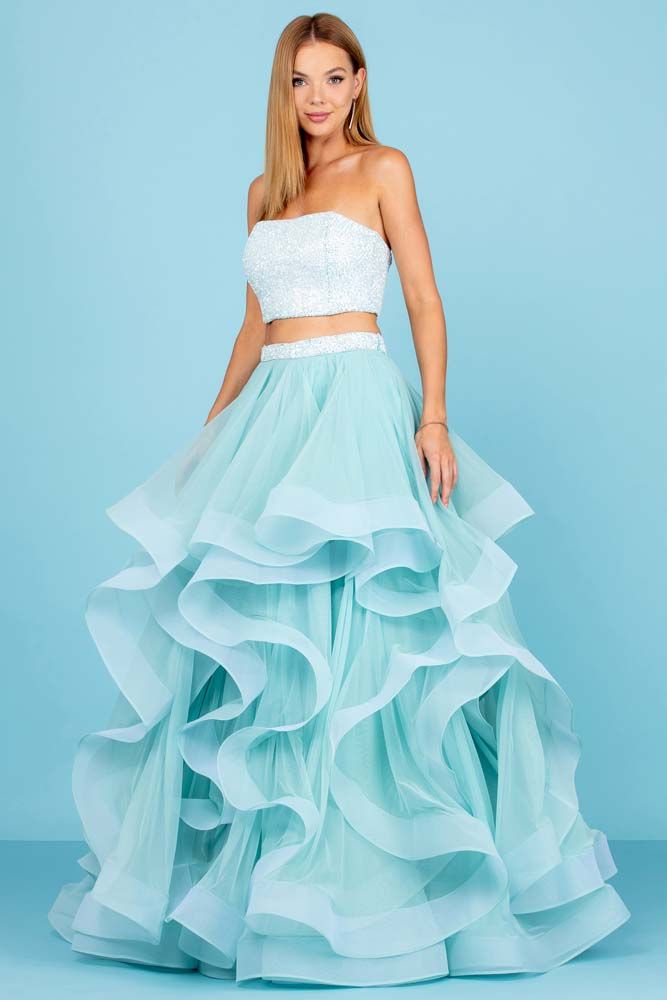 Strapless Two Piece Tulle Gown By SCALA -60268