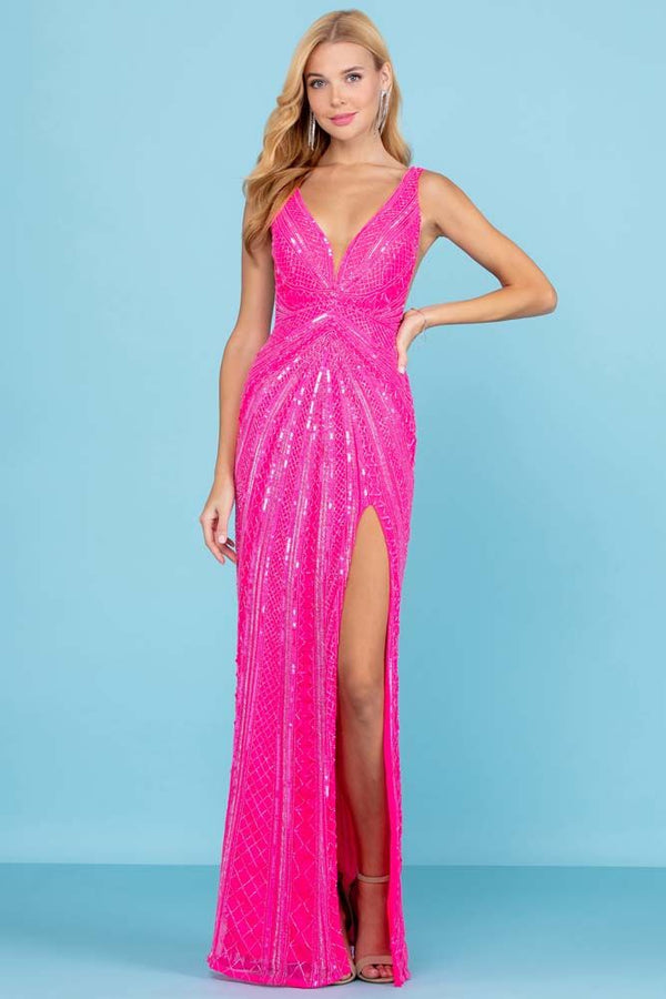 Sleeveless Embellished High Slit Gown With By Scala -60287