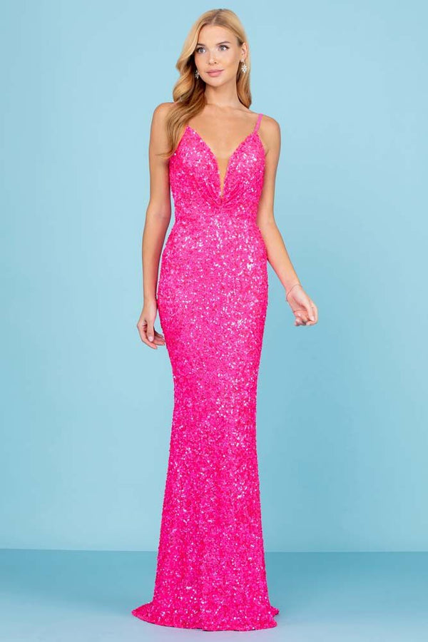 Plunging V-Neck Sheath Gown By SCALA -60297