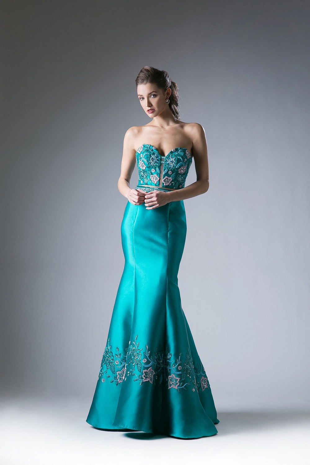 Beaded Satin Mermaid Gown by Cinderella Divine -62211