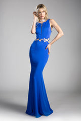 Fitted Jersey Gown With Waist Cut Outs And Open Back by Cinderella Divine -6485
