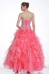 Strapless Beaded Ruffled Evening Gown By Cinderella Divine -6963