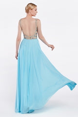 A-Line Chiffon Dress With Embellished Top And Open Back by Cinderella Divine -71190