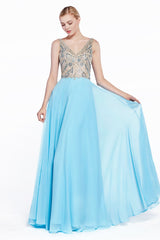 A-Line Chiffon Dress With Embellished Top And Open Back by Cinderella Divine -71190